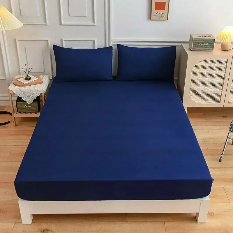 housse lit bleu marine gris blanc moderne uni coton perméable air simple