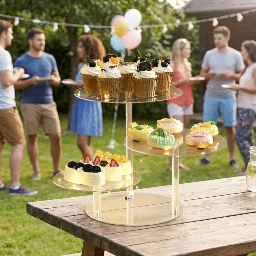 présentoir gâteaux transparent triple niveau cupcakes modernes élégants réutilisable multiple utilisations