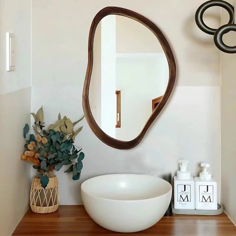 miroir moderne bois pine ovale led rechargeable organique salle bains