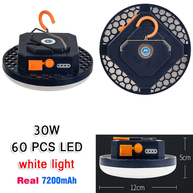 lampe camping rechargeable led bleu marron texture cuir moderne clips indicateur batterie