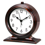 horloge vintage marron foncé cadran blanc aiguilles métalliques alarme quartz rechargeable brillant chambre salon