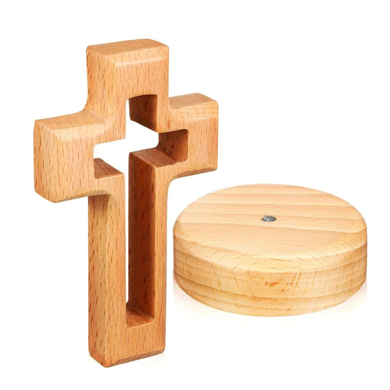 croix bois décorative religieuse socle rond ouvertures rectangulaires traditionnelintérieur décoration religieuse