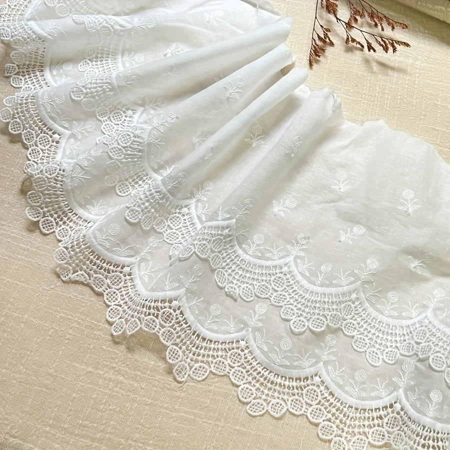 dentelle coton blanc fleurs classique 22cm large translucide ourlet robe decoration mariage vintage