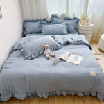 ensemble literie coton brossé ruffles romantique noir rose gris vert beige taies oreillers couverture
