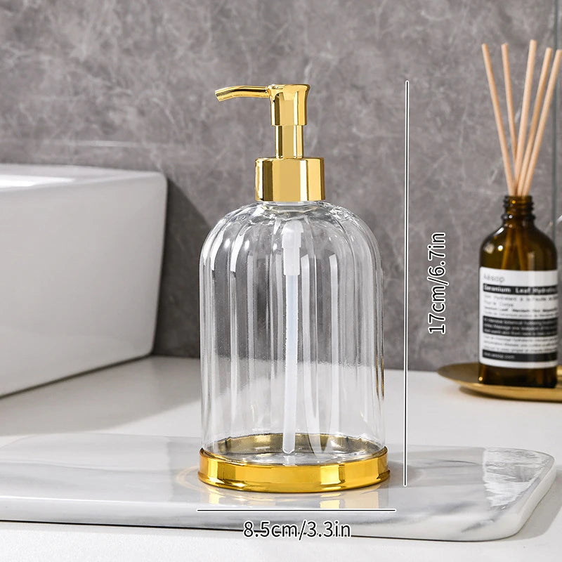 distributeur savon liquide transparent texturé moderne élégant noir bleu rose jaune pompe base dorée