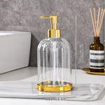 distributeur savon liquide transparent texturé moderne élégant noir bleu rose jaune pompe base dorée