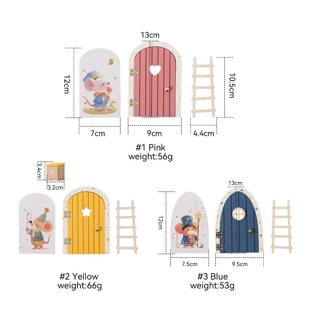 décoration murale enfantine portes miniatures bois colorées adhésif fantaisie mur porte dent boite elfe