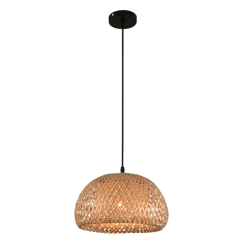 lampe suspendue tissage bambou moderne rustique naturel noir étain E26 E27