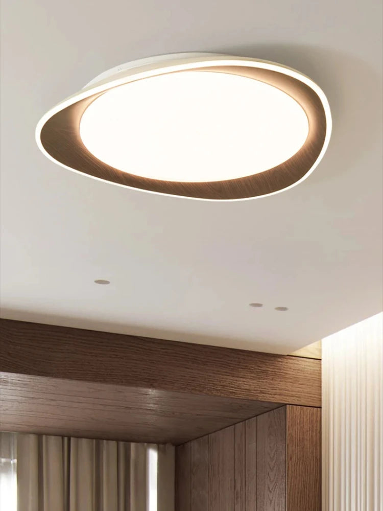 plafonnier led bois moderne blanc texture naturelle éclairage chambre salon autonomie tactile