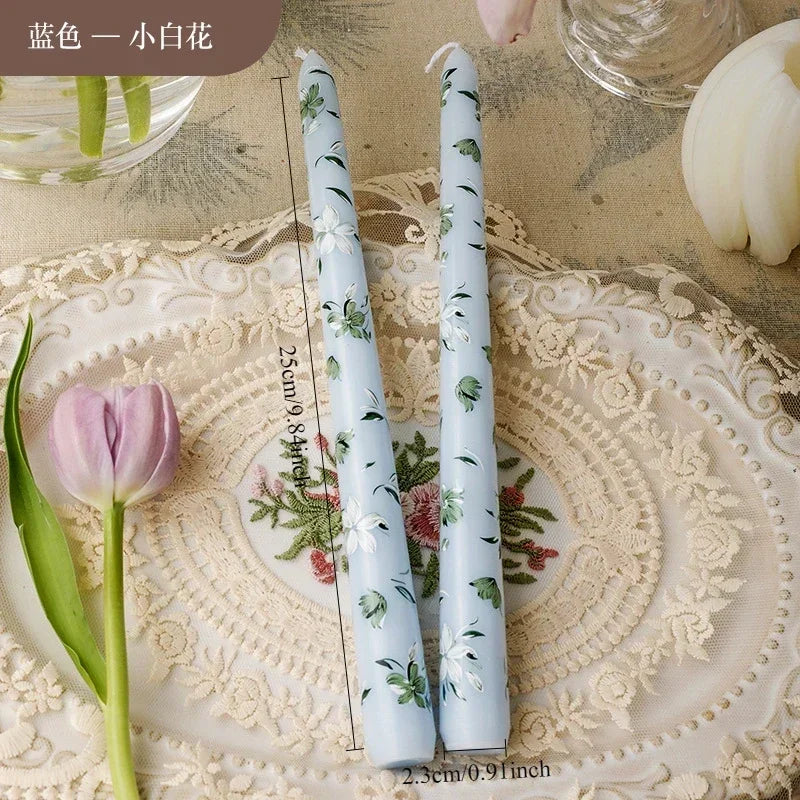 Bougies coniques peintes fleurs vert clair blanc rose violet bleu clair sans flamme aromathérapie
