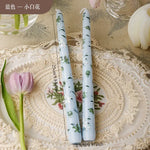 Bougies coniques peintes fleurs vert clair blanc rose violet bleu clair sans flamme aromathérapie