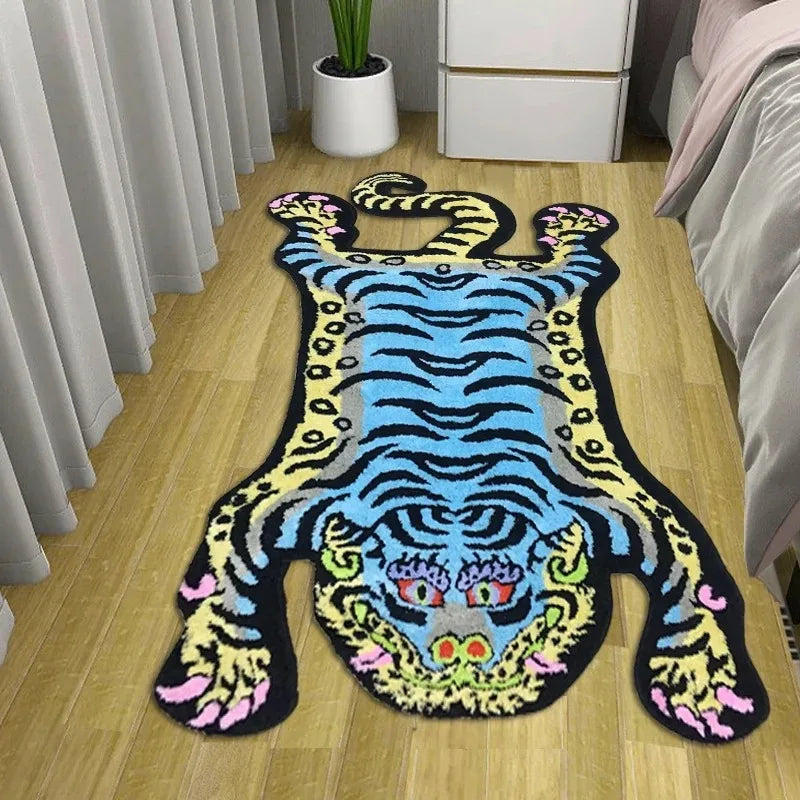 tapis imitation cachemire motif tigre polyester antidérapant moderne orange noir blanc bleu rose jaune