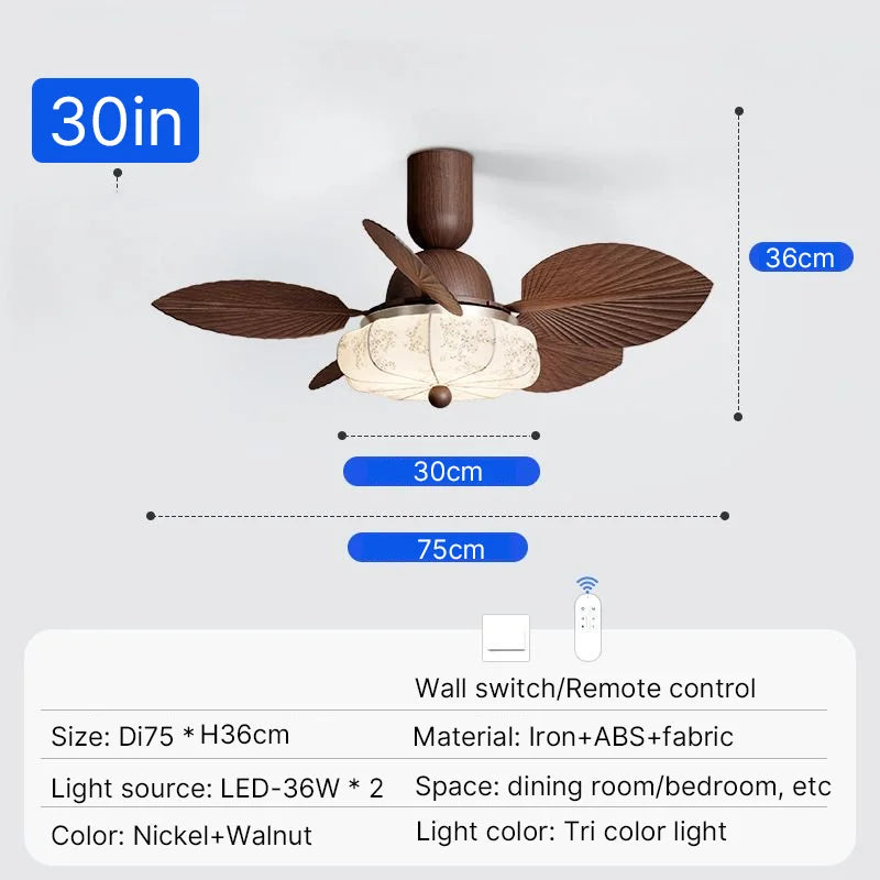 Ventilateur moderne nickel walnut pales led télécommande chambre salon decoration