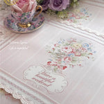 serviettes table rectangulaires fleurs roses classiques blanc rose pâle beige bleu clair bordure dentelée