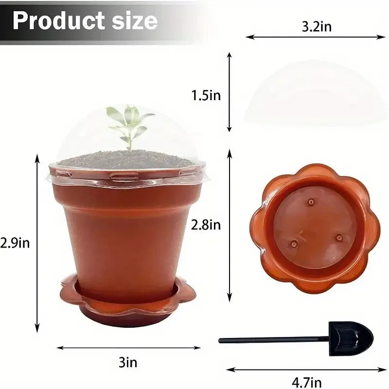 pots fleurs mini serre brun orange transparent couvercle humidité pelle réception base plantaions intérieurextérieur
