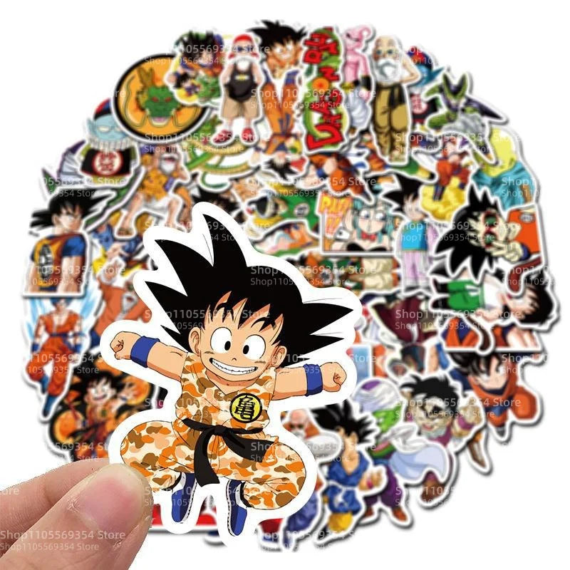 stickers dragon ball personnages occasion fete papier anime orange noir bleu blanc 100pcs