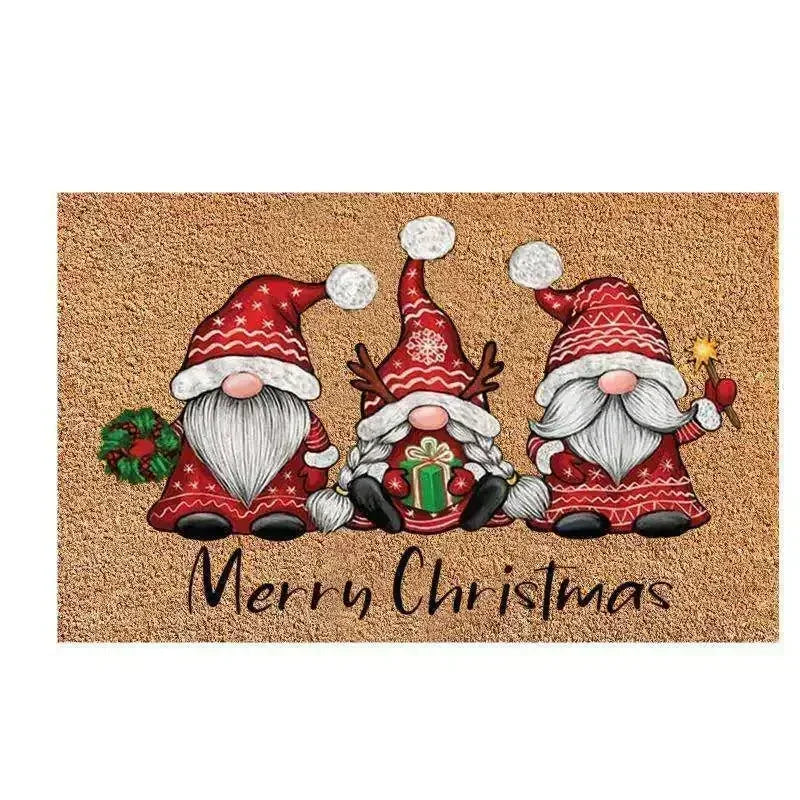 tapis d'entrée noël rennes lutins chaussettes flocons marron rouge blanc vert