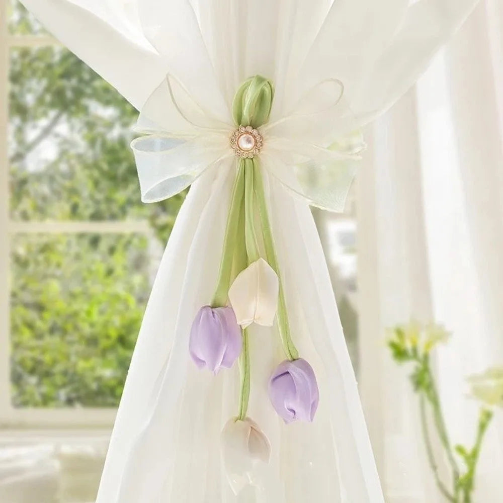 ruban fenêtre tulipes pendentifs blanc vert bleu violet rose décoratif semi transparent
