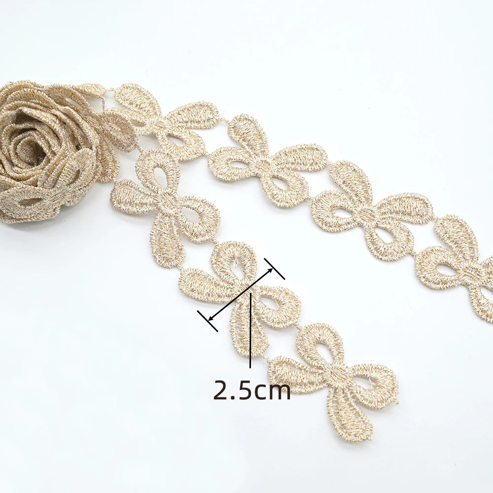 ruban dentelle fleurs nœuds beige clair décoratif polyester soluble eau tricot bricolage partenaire longueur