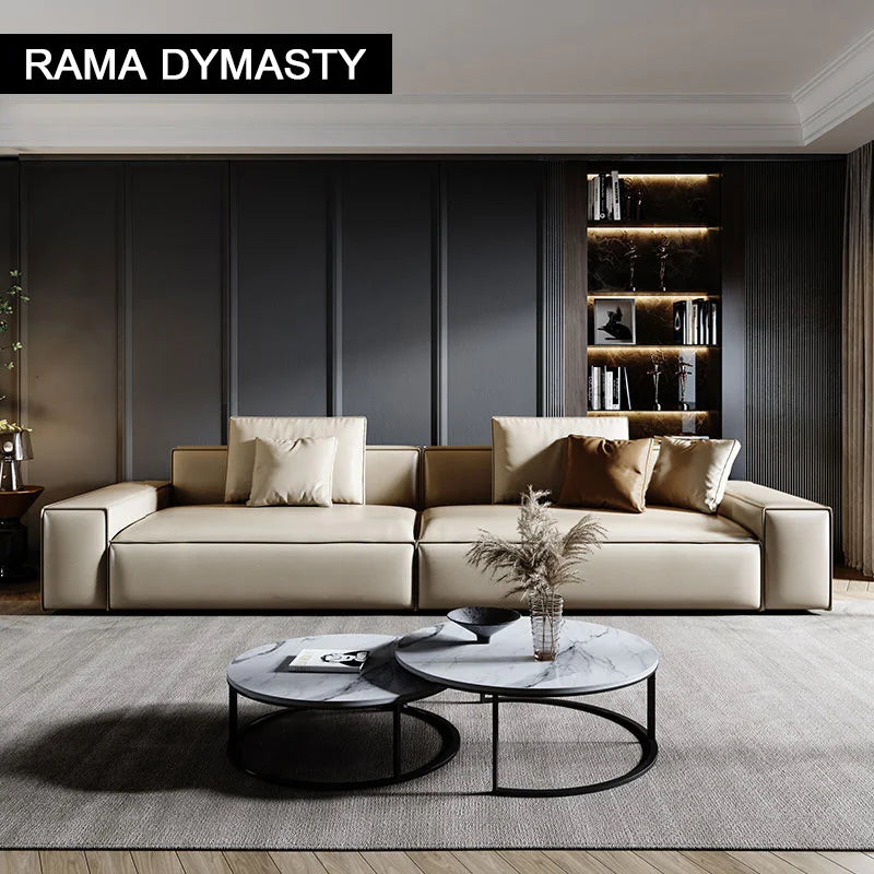 canapé moderne cuir synthétique beige places angle minimaliste coussins adhésifs