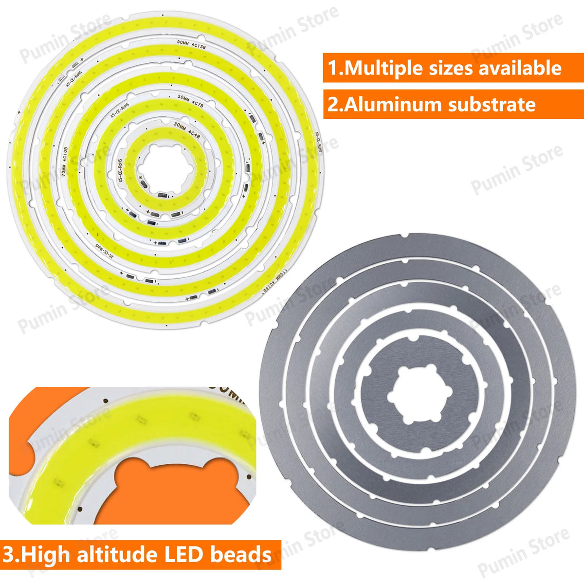 plaque led circulaire concentrique 2w 4w 6w 8w 10w 12w blanc jaune gris moderne