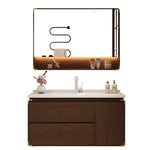 meuble salle bain moderne miroir étagère rangement blanc marron bois naturel