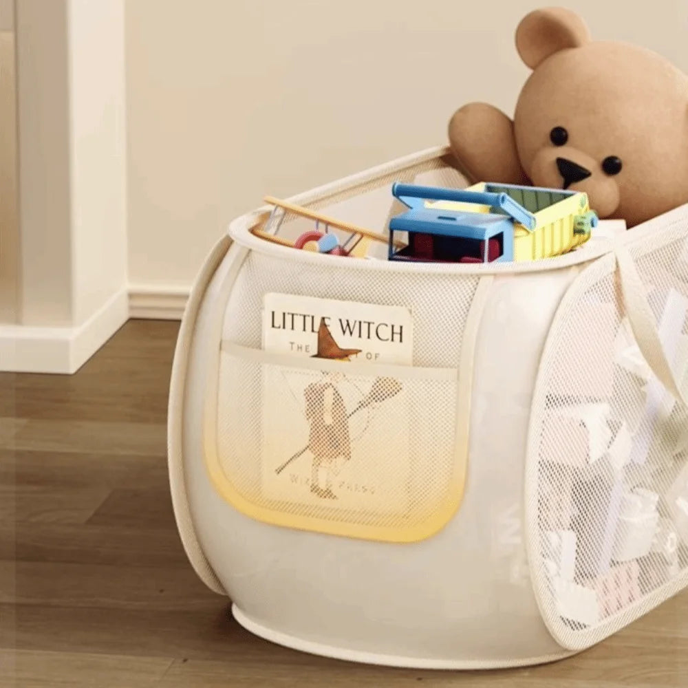 panier jouets moderne réutilisable maille beige clair grande capacité organisation maison