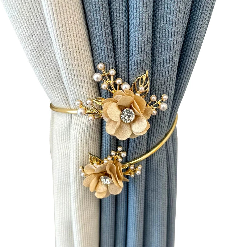 rideaux polonais moderne anneaux métal doré fleurs élégants accessoires fenêtres