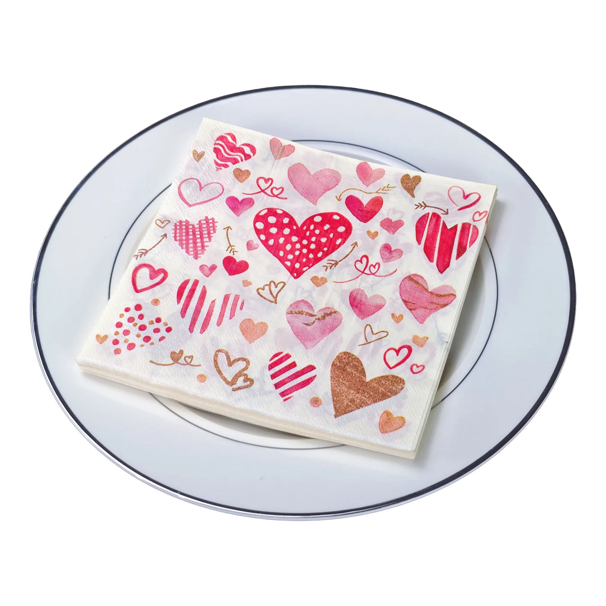 serviettes papier st valentin coeurs fleches romantiques decoration mariage festives rouges roses