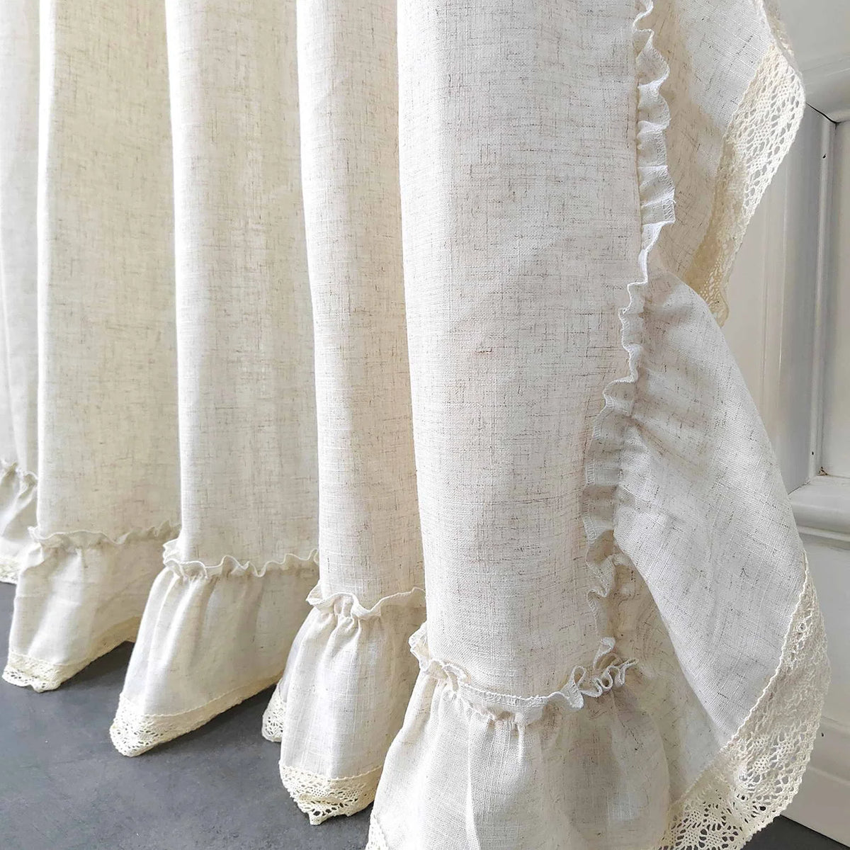 rideau vintage beige clair texture lin fleurs japonais coréen fronces décoratives maison