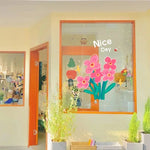 autocollants fleurs stylisées nice day moderne diy pvc adhésif rose vert blanc jaune gris