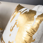 coussins décoratifs contemporains blanc doré motif abstrait non toxique respectueux environnement polyester opacité fixés