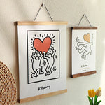 cadre mural bois blanc noir orange moderne minimaliste abstrait floral souriant 21cm 31cm 41cm