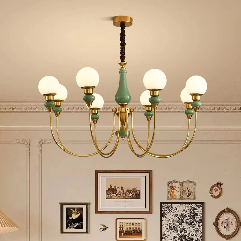 lustre moderne or vert brillant élégant salon chambre