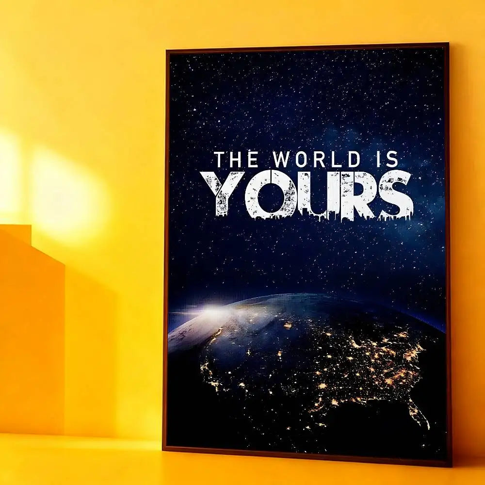 affiche murale moderne pop art THE WORLD IS YOURS multicolore cadre salon chambre