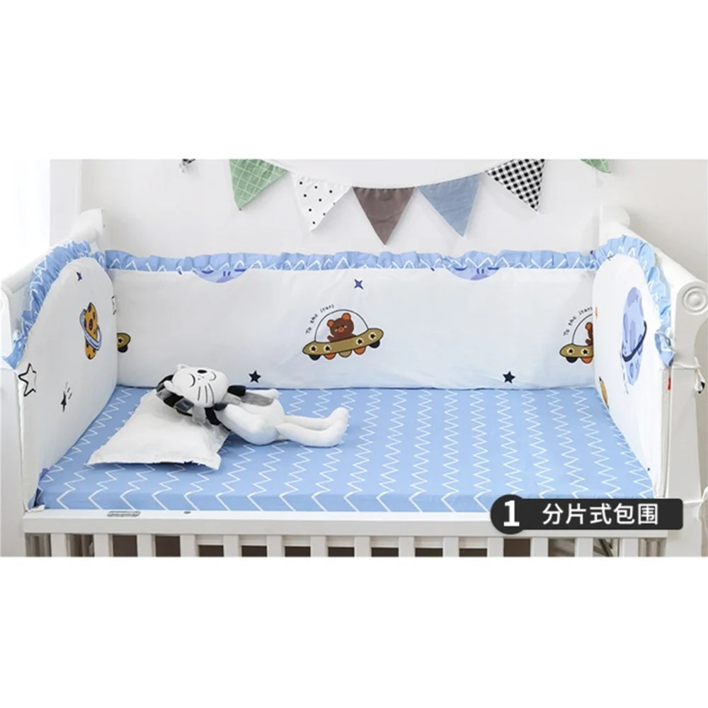 ensemble literie bébé coton motifs animaux ours étoiles protections matelas coussin bleu clair blanc