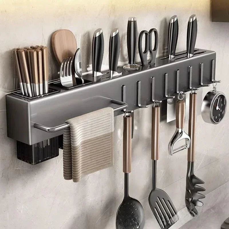 porte outils mural adhésif gris moderne 60cm 12crochets portes serviette chopsticks couteaux