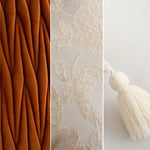 coussin patchwork fleur bohème chic blanc orange pompons adhésif 30x70cm 45x45cm polyester coton lavable