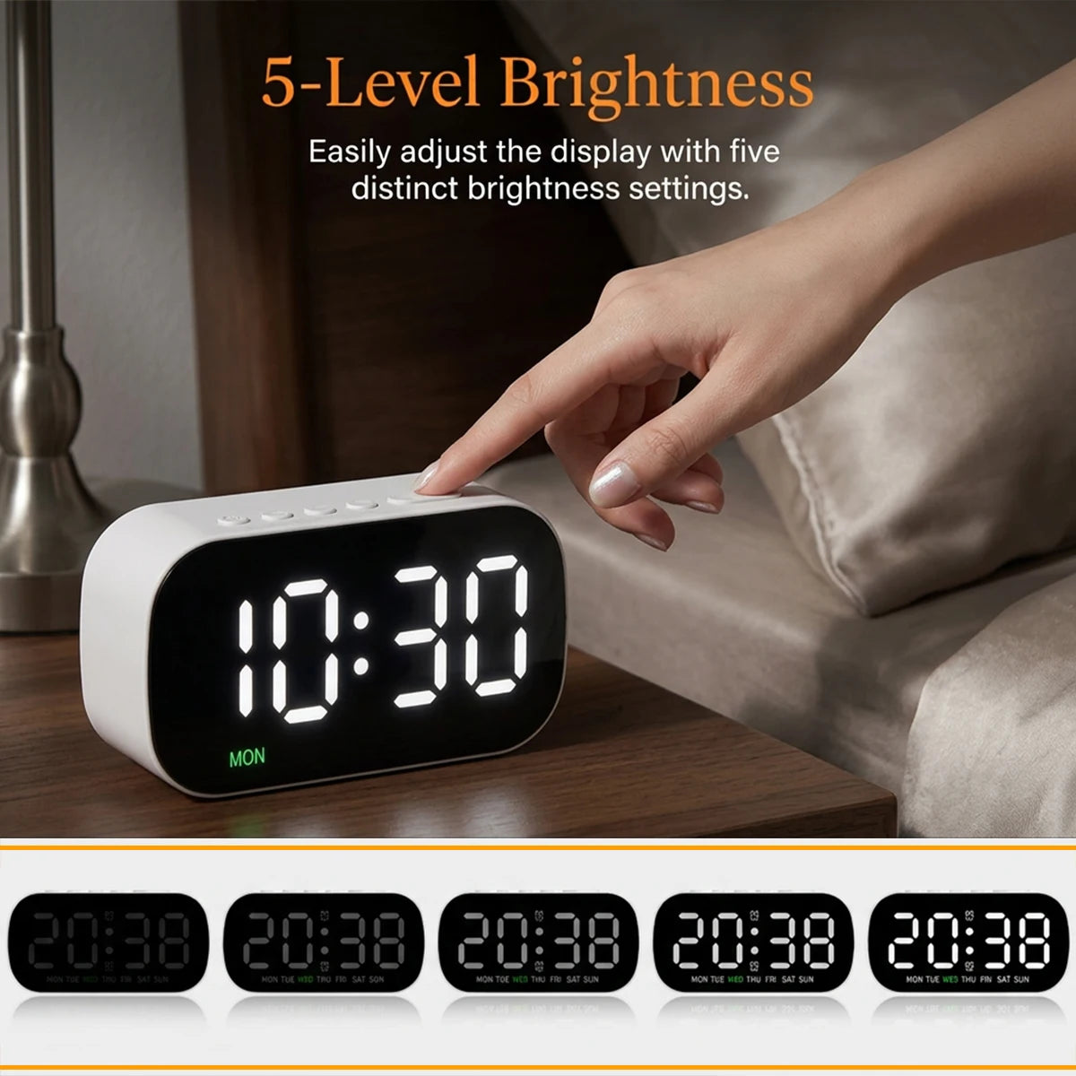 horloge numérique led moderne blanc affichage calendrier alarme