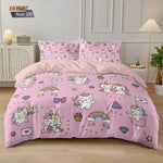 housse couette licorne mignonne rose clair dessin animé oreiller lit pièces polyester lavable machine