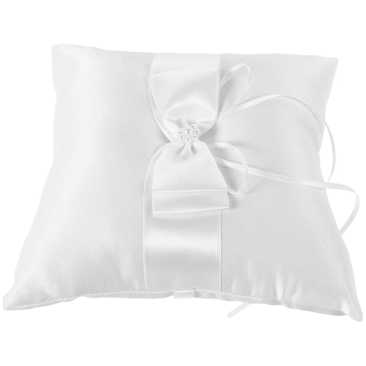 coussin blanc satiné élégant nœud rubans détachables cérémonie mariage porte alliances sophistiqué charme