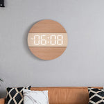 horloge murale led ronde bois naturel affichage numérique date moderne sans tic tac salon