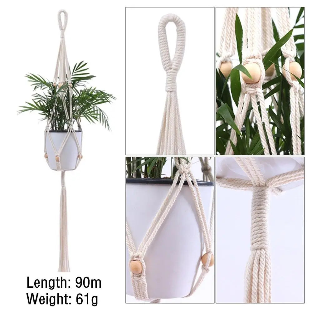 support plante suspendue macramé blanc cassé artisanal anneau métallique pot plante balcon jardinintérieur