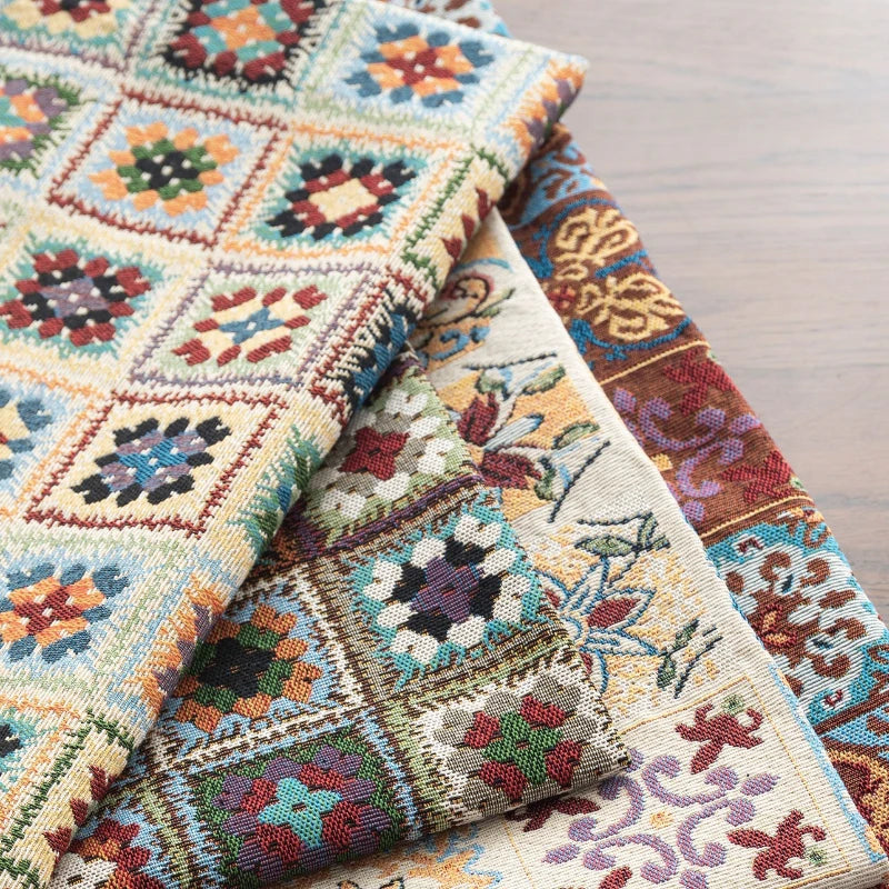 tissu patchwork ethnique polyester coton bleu vert rouge beige motifs géométriques floraux opaques tringle