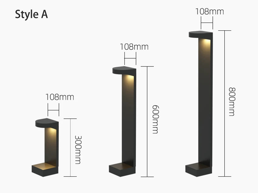 lampe led imperméable moderne extérieure jardin noir doré ip65 30cm 60cm 80cm