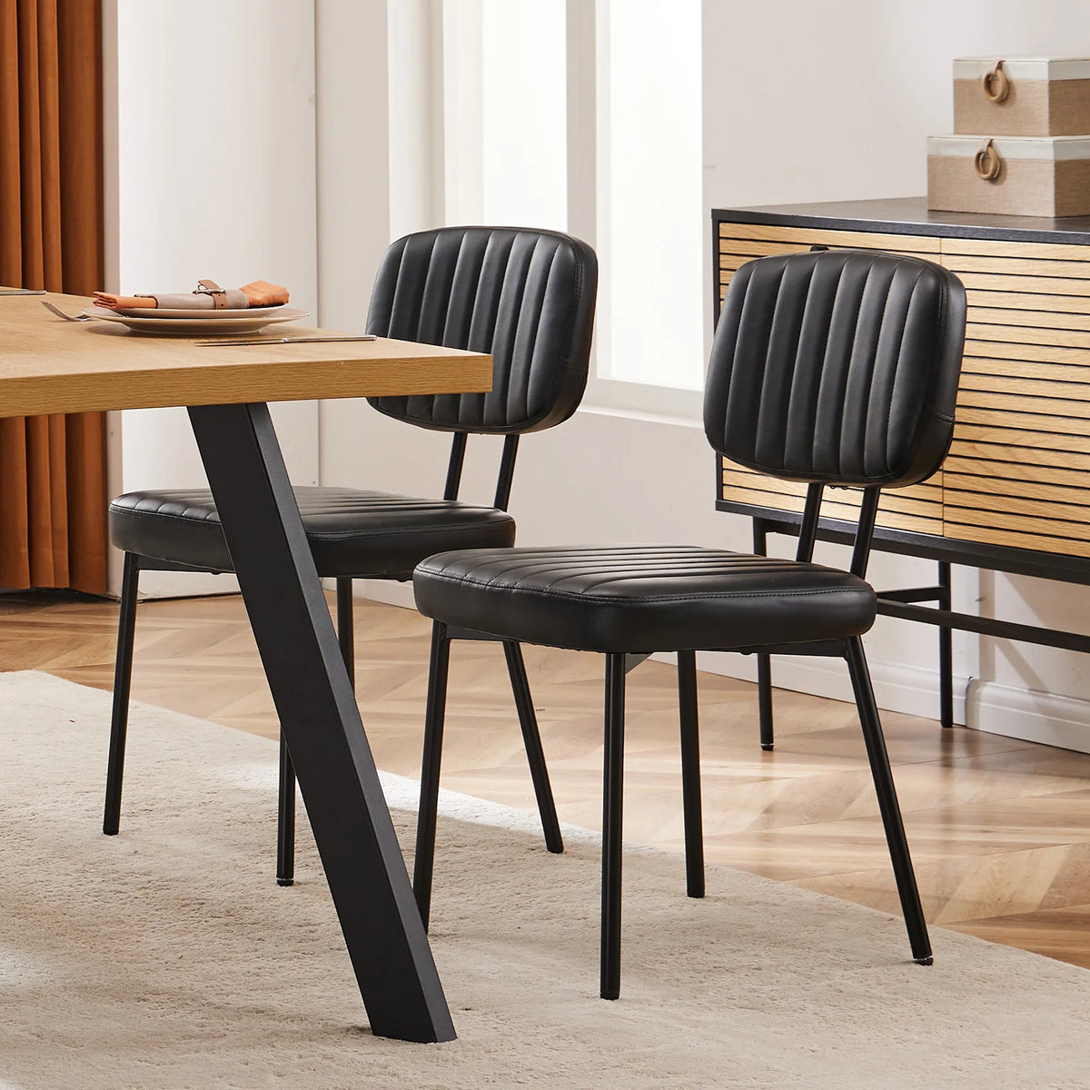 chaises modernes noir rayures assise ergonomique pieds métal lot deux adjustable