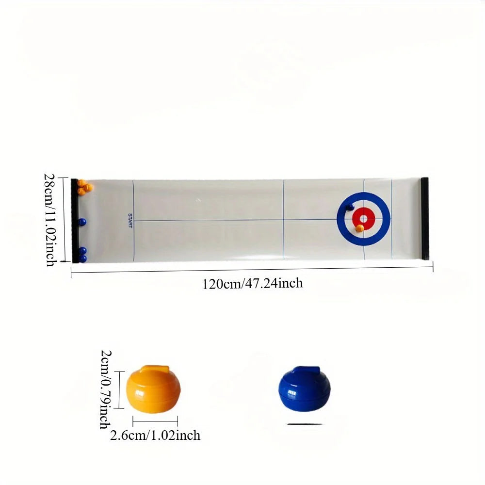 jeu curling table société familiale pierres bleu rouge blanc plateau concentrique sportifs