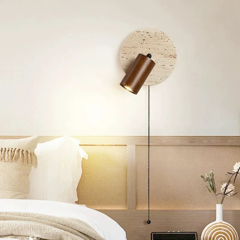 lampe murale moderne led bois beige clair marron foncé fixée mur abatjour opaque