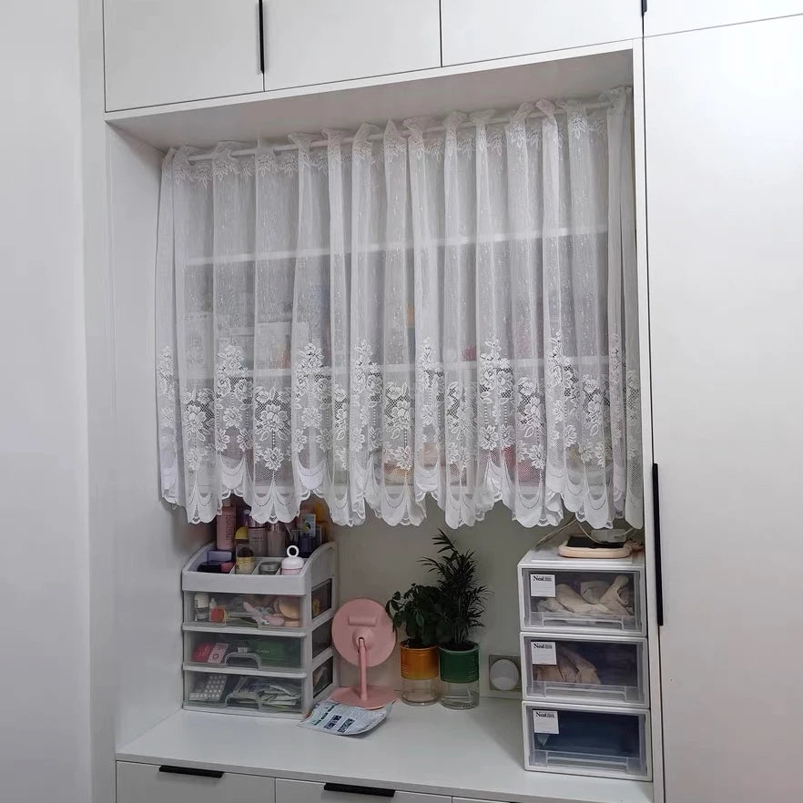 rideau partition blanc dentelle fleur translucide classique 100 polyester 60cm 90cm