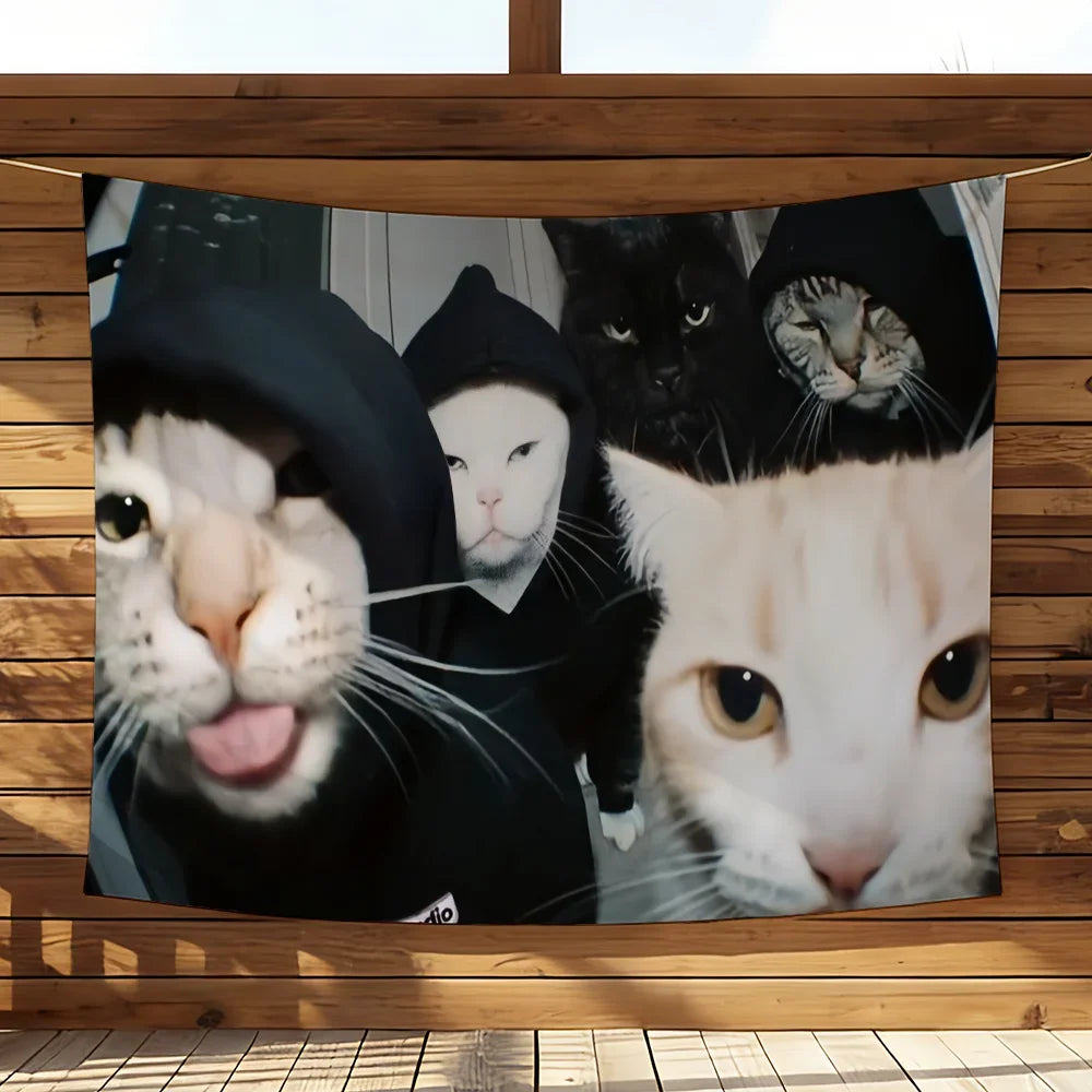 tapisserie murale chat espace vert motif galactique décoration chambre salon moderne humour tissu polyester